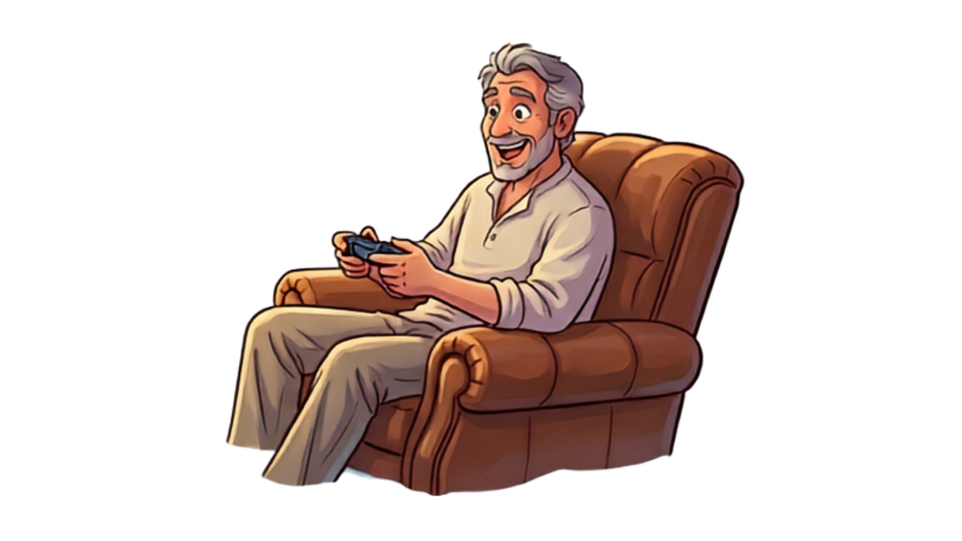 Noah relaxing in an armchair