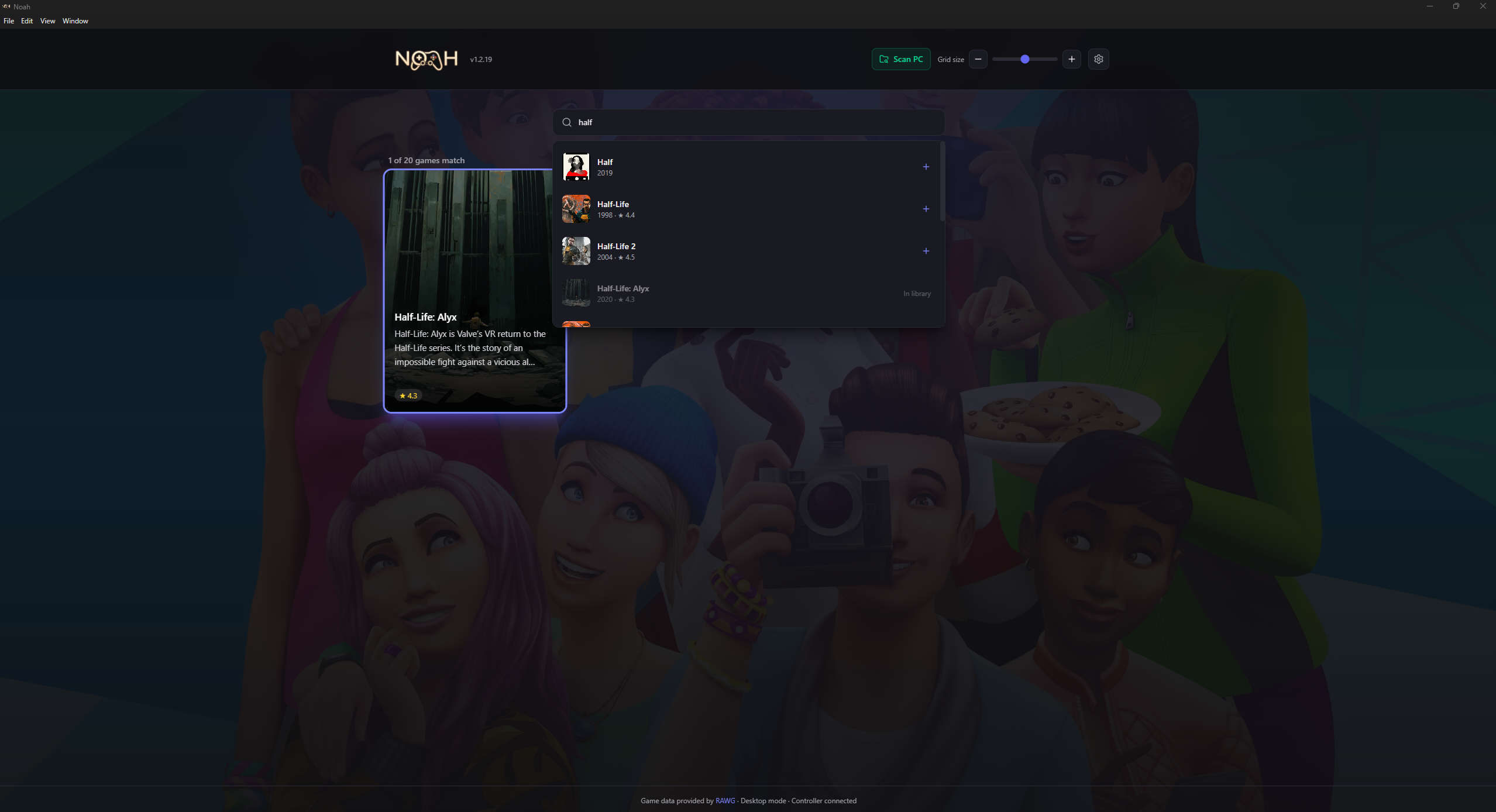 Noah game search and metadata discovery screen