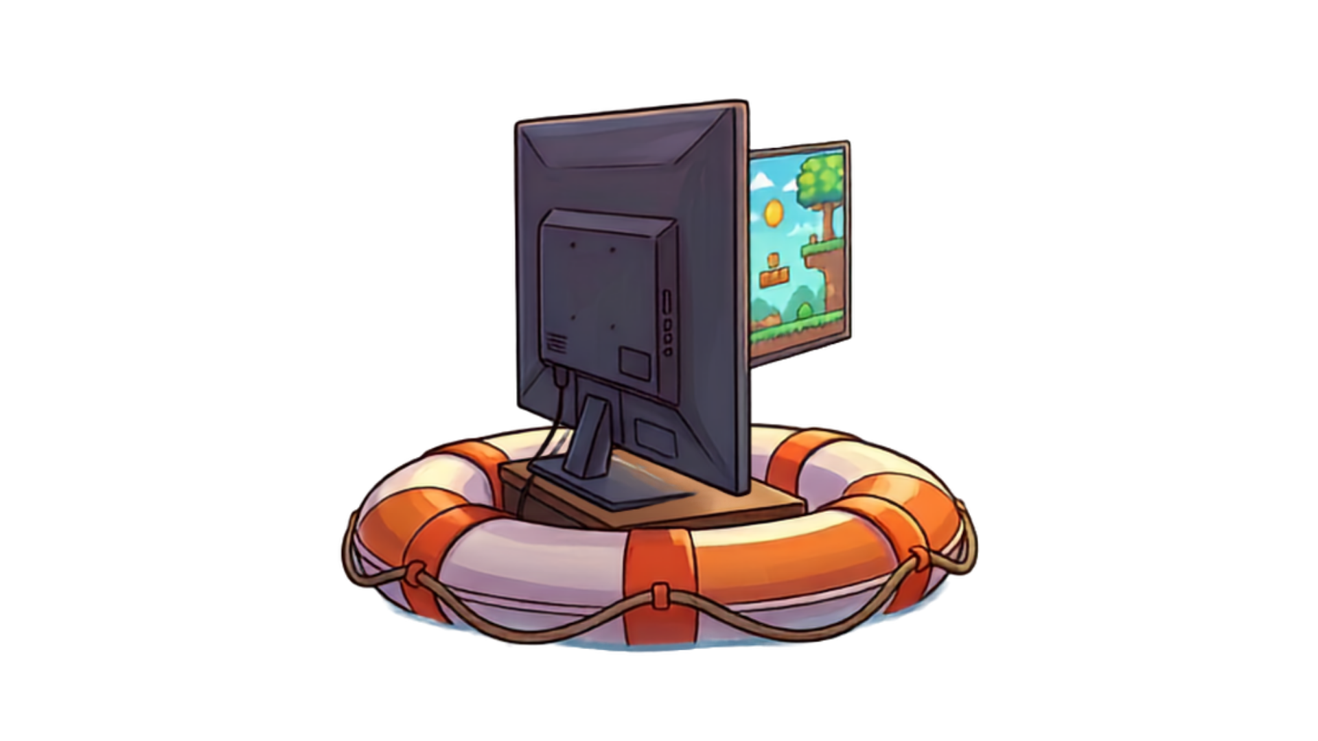 Television floating on a lifebuoy